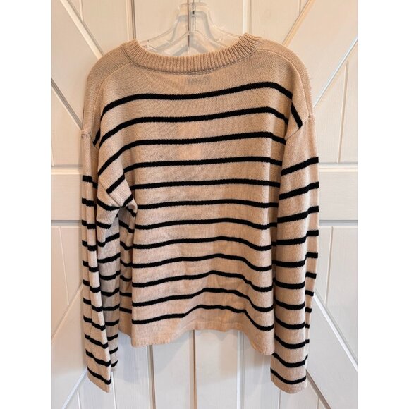 Sadie & Sage Cream Black Stripe Lace up Pullover Sweater Womens Size Large - Picture 4 of 8